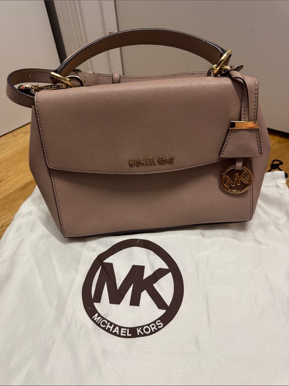 Michael Kors Mauve Leather Top-Handle Satchel with Gold Hardware